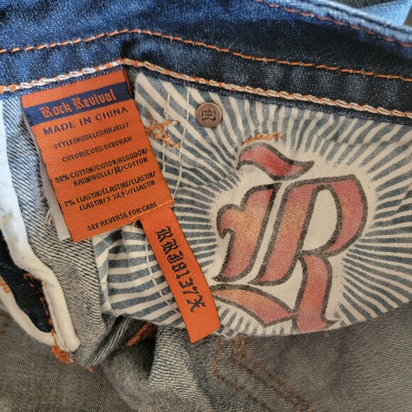 Rock Revival Women Deborah Boot Cut Jean 27 Med/Dark Wash Silver Metallic Stitch - Picture 8 of 15